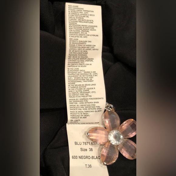 Hoss Intropia Black Silk Top with Beaded/ Sequin Bow and Puffed Sleeves - Picture 11 of 13